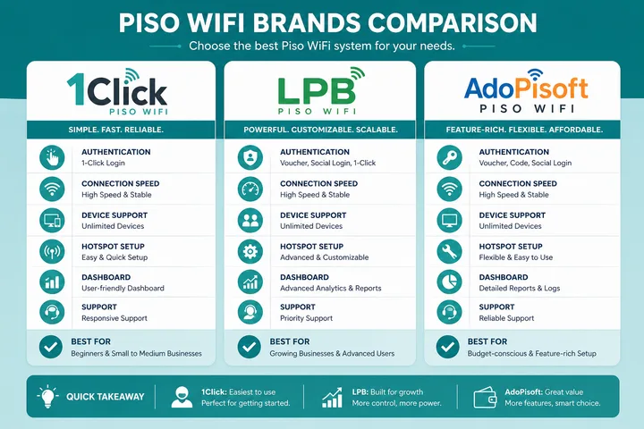 1Click vs LPB vs AdoPisoft 1Click Piso WiFi compared to LPB and AdoPisoft