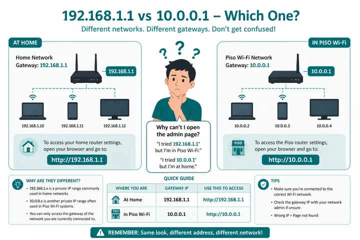 PLDT home gateway versus Piso WiFi 10.0.0.1 confusion