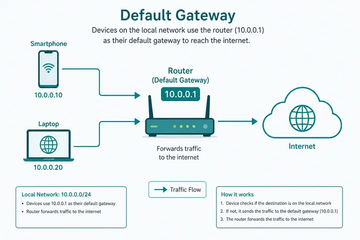 Default gateway forwarding device traffic from a local network to the internet