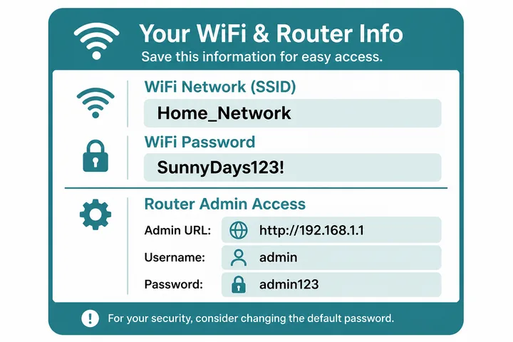 PLDT modem sticker showing admin username and WiFi password