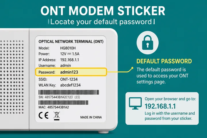 Converge modem sticker with default admin and WiFi credentials